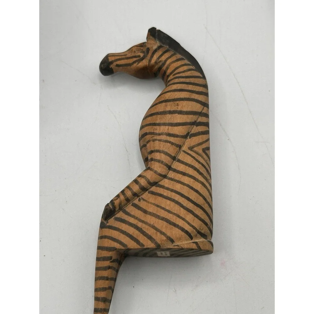 Hand Carved Hand Painted African Style Folk Art Rustic Zebra Wood Shelf Sitter‎